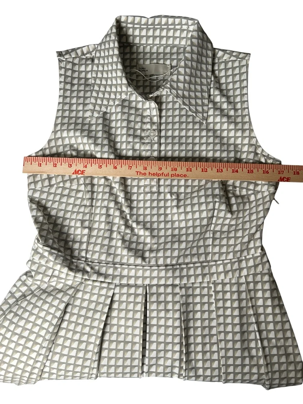 Tory Burch Stretch Golf Pleated Shirt Dress in Grey Gradient Gingham Size 6 - Picture 10 of 15